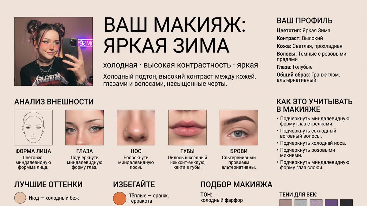 Как определить цветотип по фото: нейросеть построит палитру и макияж за минуту